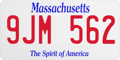 MA license plate 9JM562