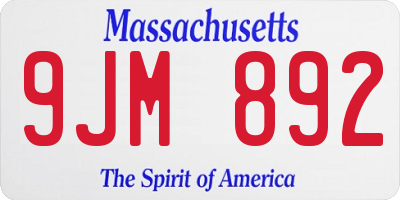 MA license plate 9JM892