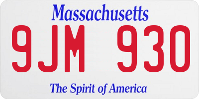 MA license plate 9JM930
