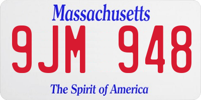 MA license plate 9JM948