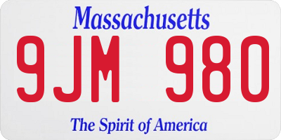 MA license plate 9JM980