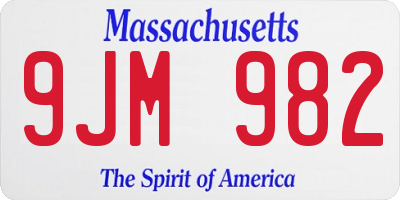 MA license plate 9JM982