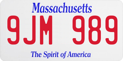 MA license plate 9JM989