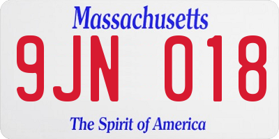 MA license plate 9JN018