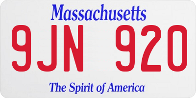 MA license plate 9JN920