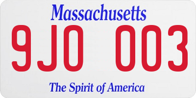 MA license plate 9JO003