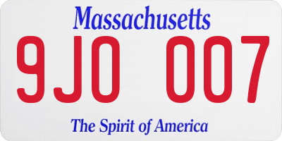 MA license plate 9JO007