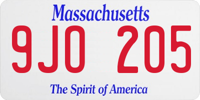 MA license plate 9JO205