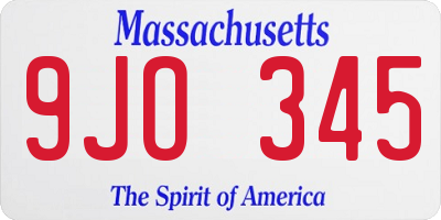 MA license plate 9JO345