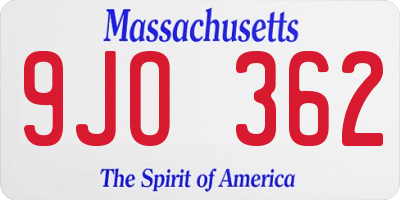 MA license plate 9JO362