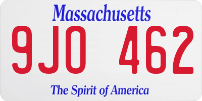 MA license plate 9JO462