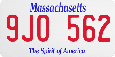 MA license plate 9JO562
