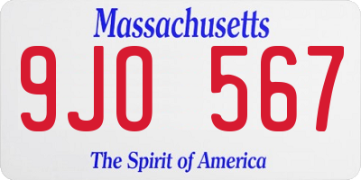 MA license plate 9JO567