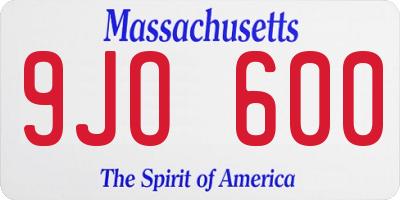 MA license plate 9JO600