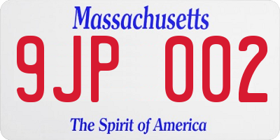 MA license plate 9JP002
