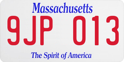 MA license plate 9JP013