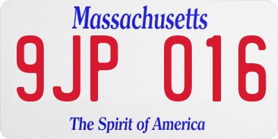 MA license plate 9JP016