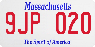 MA license plate 9JP020
