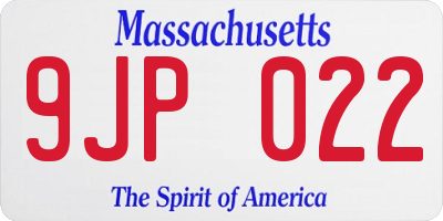 MA license plate 9JP022
