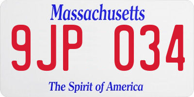MA license plate 9JP034