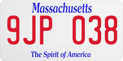 MA license plate 9JP038