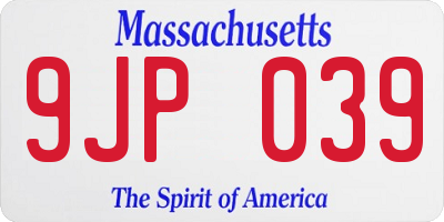 MA license plate 9JP039