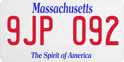 MA license plate 9JP092