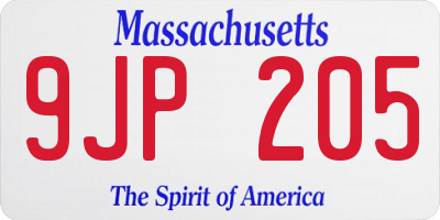 MA license plate 9JP205