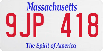 MA license plate 9JP418