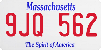 MA license plate 9JQ562
