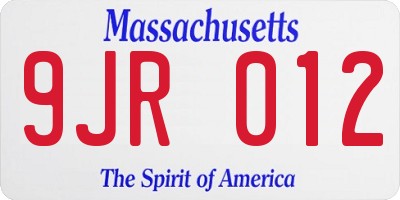 MA license plate 9JR012