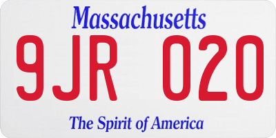 MA license plate 9JR020