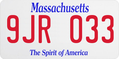 MA license plate 9JR033