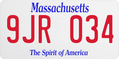 MA license plate 9JR034