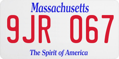 MA license plate 9JR067