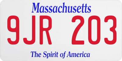 MA license plate 9JR203