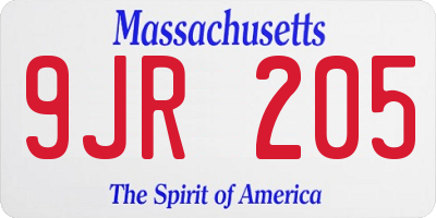 MA license plate 9JR205