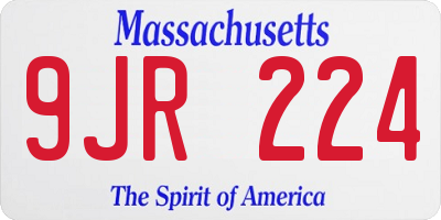 MA license plate 9JR224