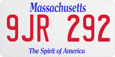 MA license plate 9JR292