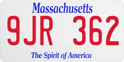 MA license plate 9JR362