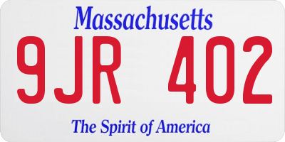 MA license plate 9JR402