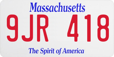 MA license plate 9JR418