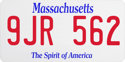MA license plate 9JR562