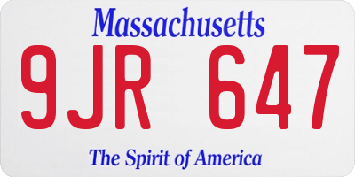 MA license plate 9JR647