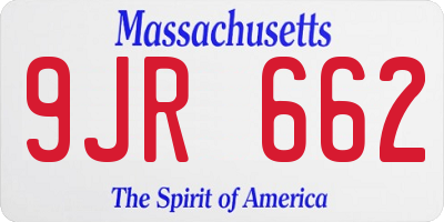 MA license plate 9JR662