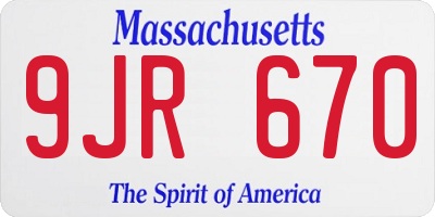 MA license plate 9JR670