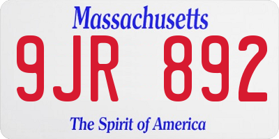 MA license plate 9JR892