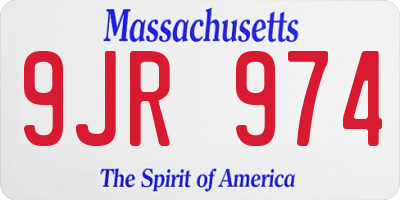 MA license plate 9JR974