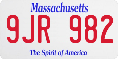 MA license plate 9JR982