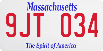 MA license plate 9JT034